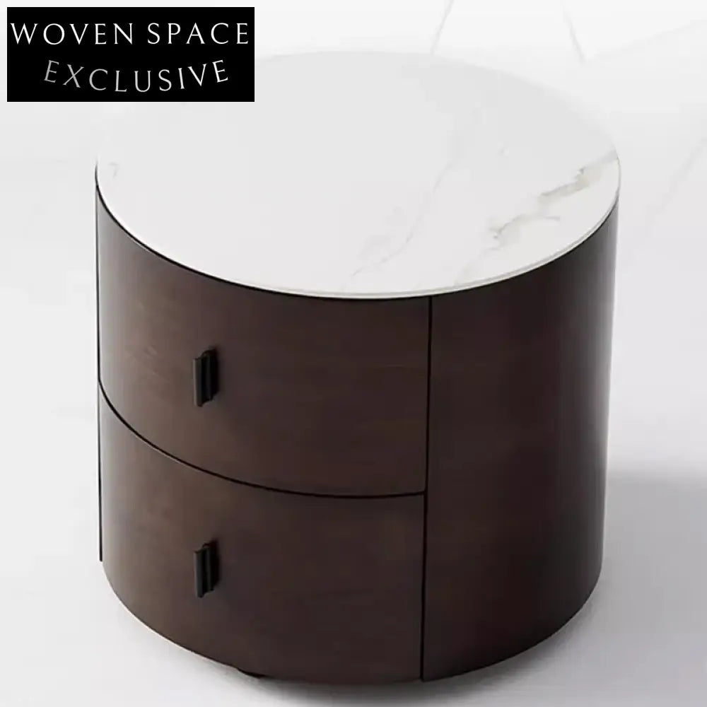 Stylish Round Wooden Bedside Table with Drawer, Modern Luxury Nightstand