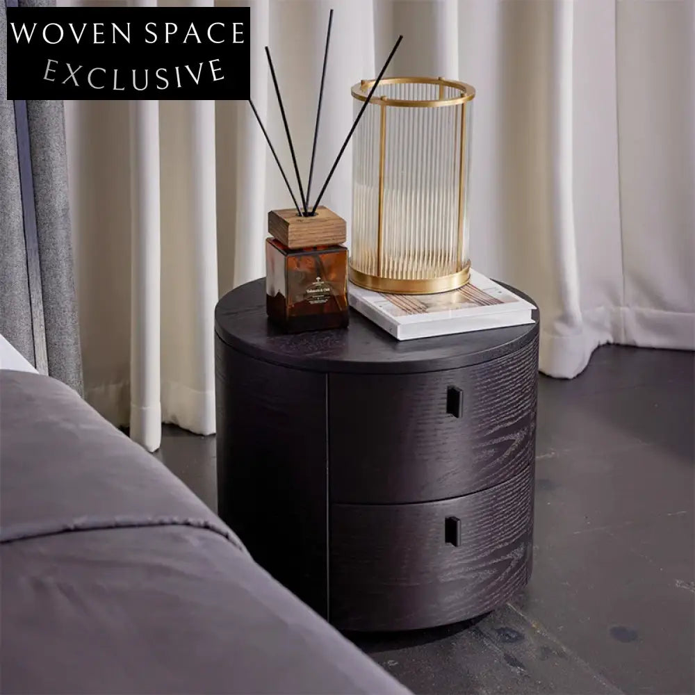 Stylish Round Wooden Bedside Table with Drawer, Modern Luxury Nightstand