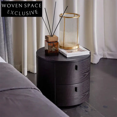 Stylish Round Wooden Bedside Table with Drawer, Modern Luxury Nightstand