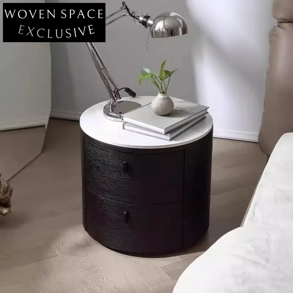 Stylish Round Wooden Bedside Table with Drawer, Modern Luxury Nightstand