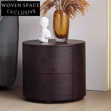 Stylish Round Wooden Bedside Table with Drawer, Modern Luxury Nightstand