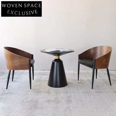 Stylish Solid Wood Arm Dining Chair, Faux Leather Seat, Metal Legs Chair