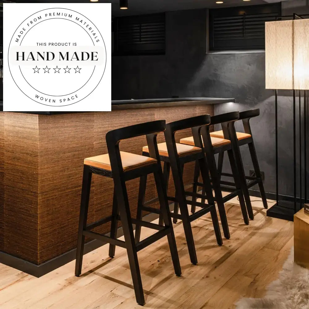 Stylish Solid Wood Bar Stool with Leather Cushion for Kitchen & Cafe