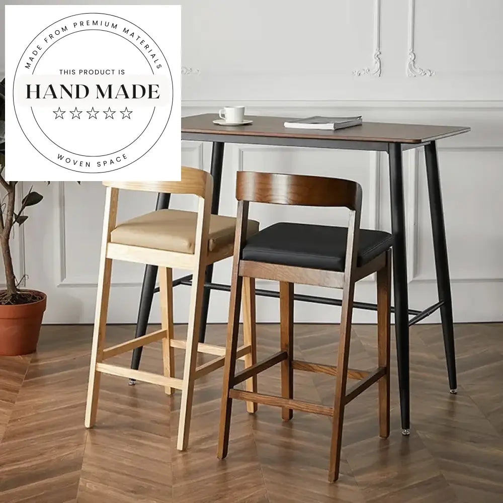 Stylish Solid Wood Bar Stool with Leather Cushion for Kitchen & Cafe
