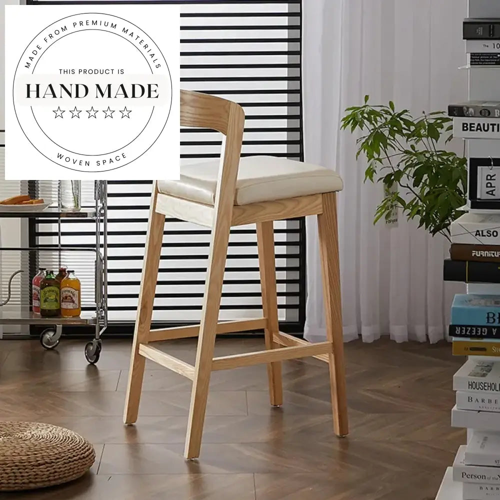 Stylish Solid Wood Bar Stool with Leather Cushion for Kitchen & Cafe