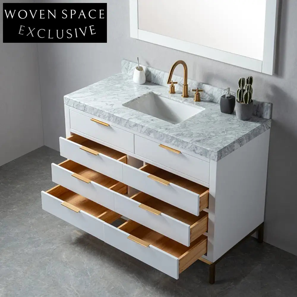 Stylish Solid Wood Floor Standing Bathroom Vanity with Soft-Close Dovetail Drawers