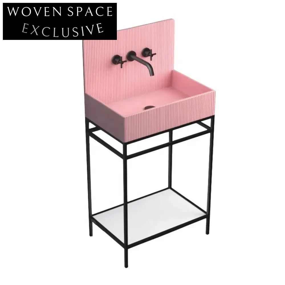 Stylish Square Pink Resin Wall Mounted Bathroom Wash Basin Artificial Stone Sink