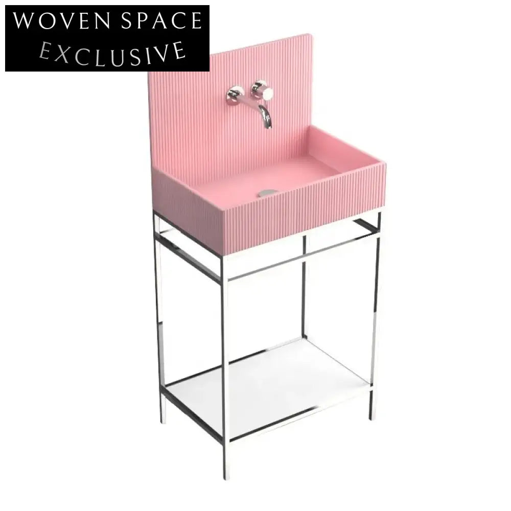Stylish Square Pink Resin Wall Mounted Bathroom Wash Basin Artificial Stone Sink