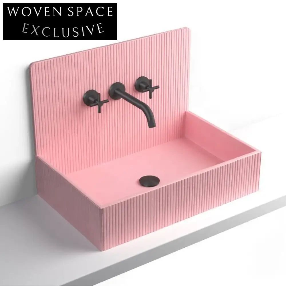 Stylish Square Pink Resin Wall Mounted Bathroom Wash Basin Artificial Stone Sink