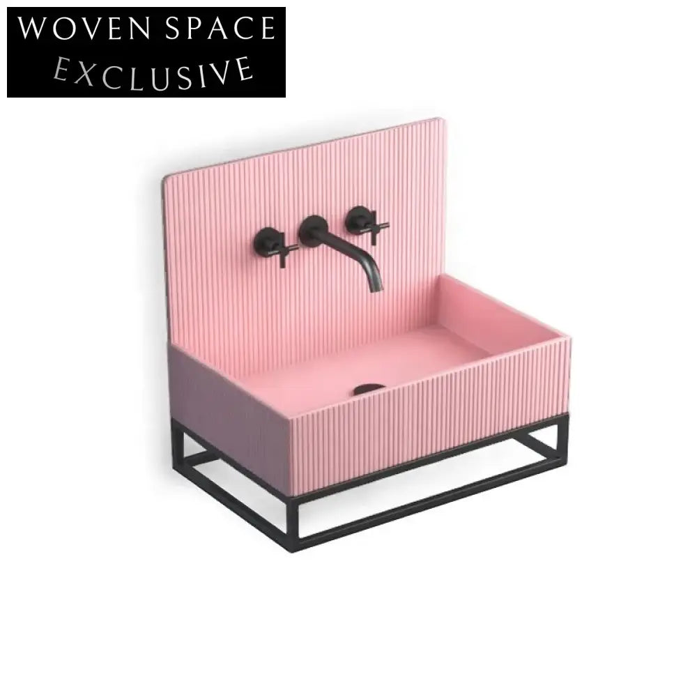 Stylish Square Pink Resin Wall Mounted Bathroom Wash Basin Artificial Stone Sink