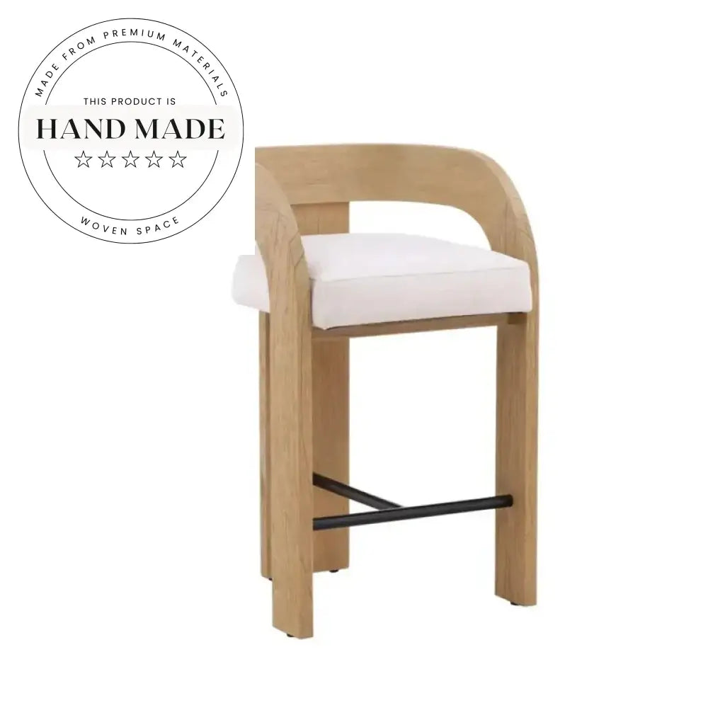 Stylish Teak Wood High Back Swivel Bar Stool