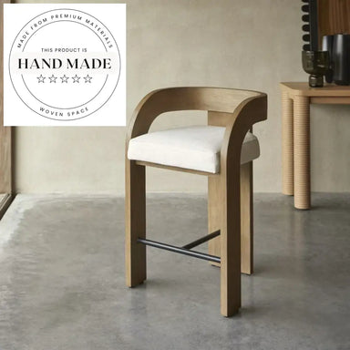 Stylish Teak Wood High Back Swivel Bar Stool