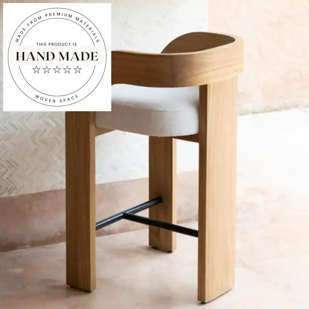 Stylish Teak Wood High Back Swivel Bar Stool