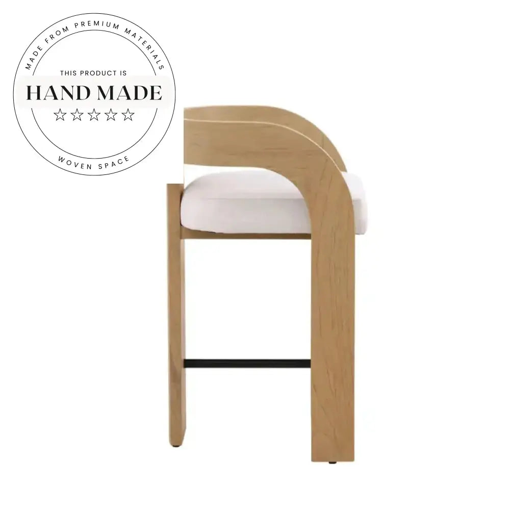 Stylish Teak Wood High Back Swivel Bar Stool