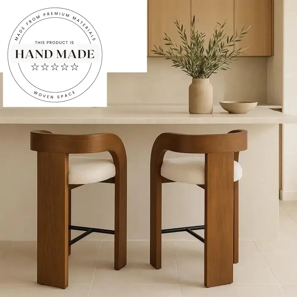 Stylish Teak Wood High Back Swivel Bar Stool