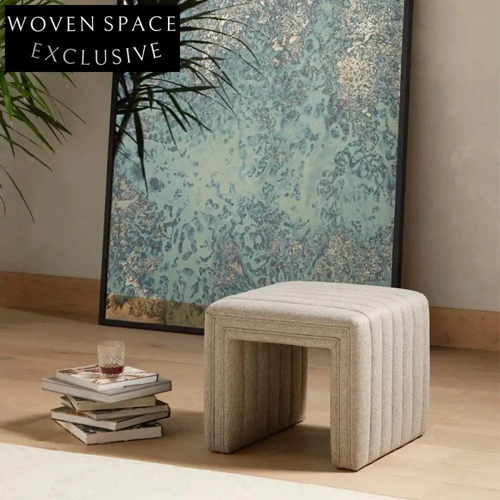 Stylish Upholstered Linen Ottoman Bench for Living Room Entryway Seating