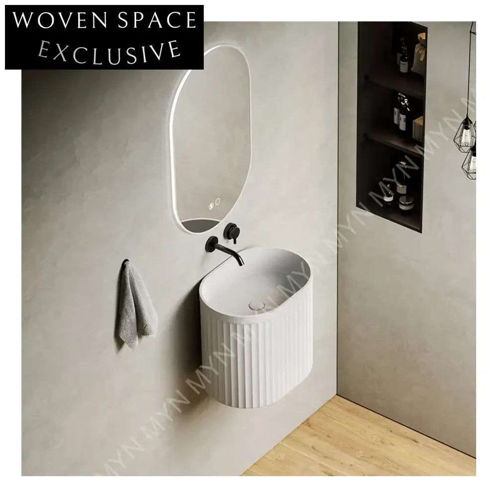 Stylish Wall-Hung Artificial Stone Bathroom Sink - Fluted Design Wash Basin