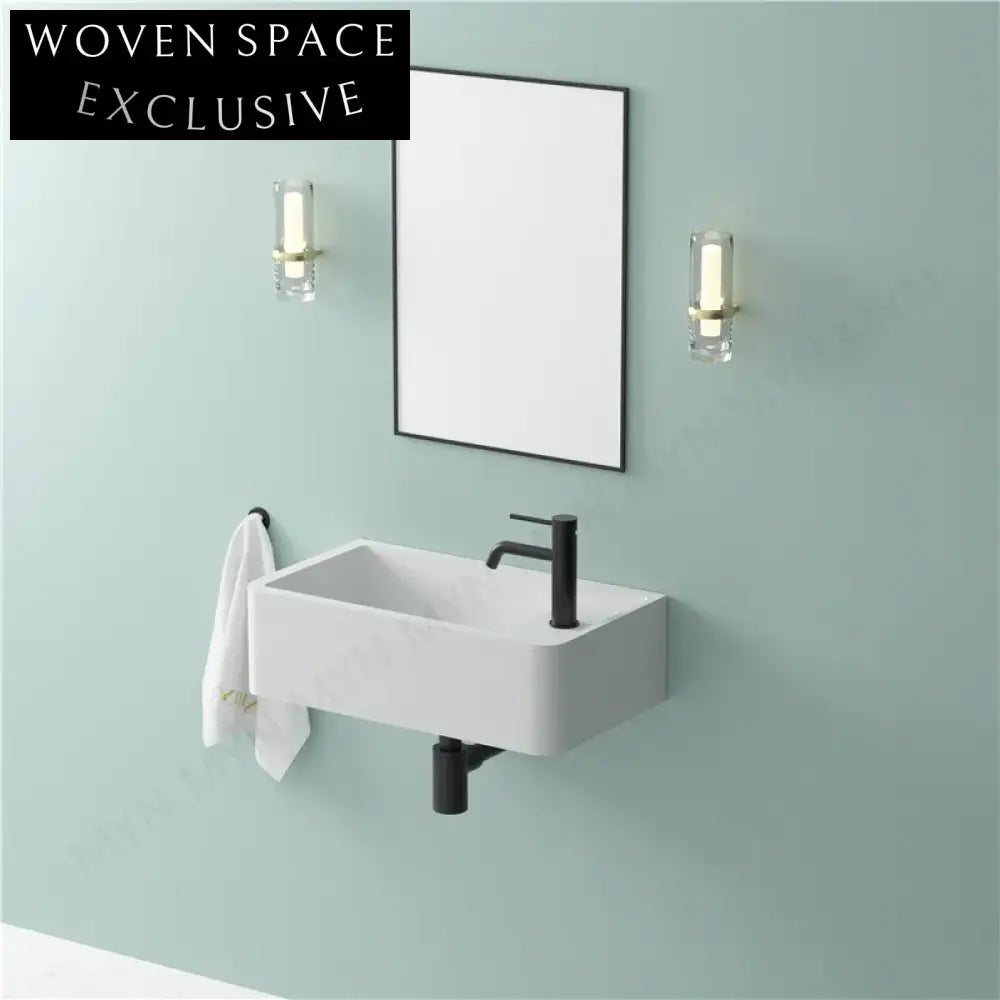 Stylish Wall-Mounted Rectangular Solid Surface Modern Bathroom Wash Basin
