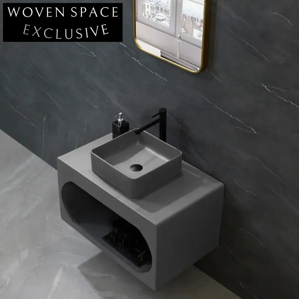 Stylish Wall-Mounted Square Cement Composite Bathroom Sink - Modern Space-Saving Design