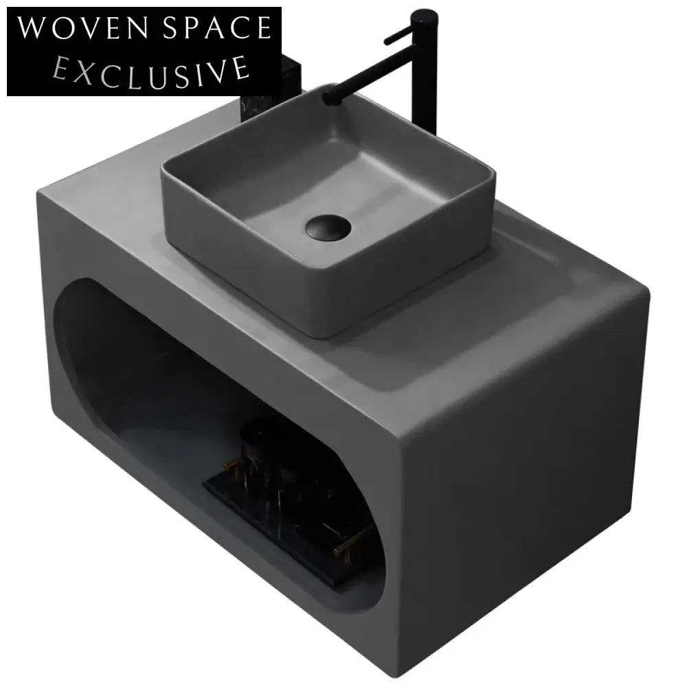 Stylish Wall-Mounted Square Cement Composite Bathroom Sink - Modern Space-Saving Design