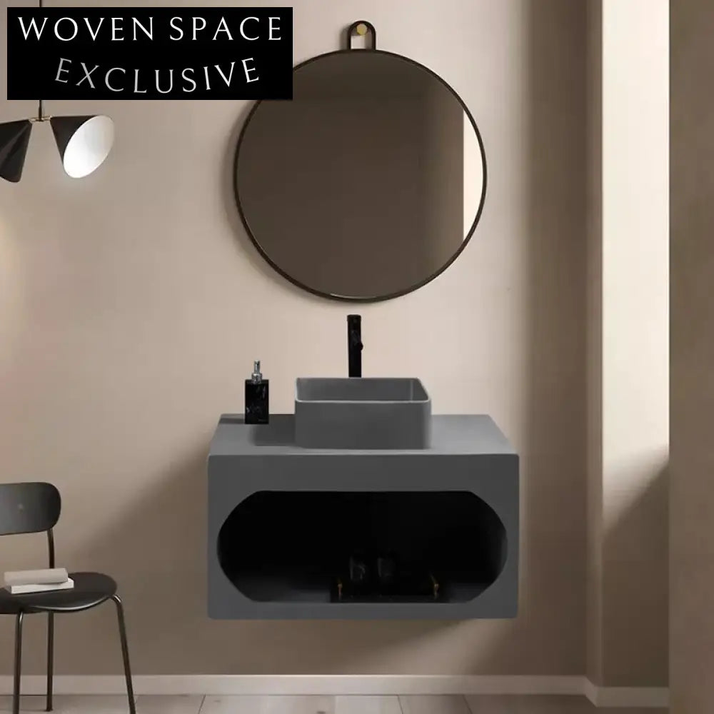 Stylish Wall-Mounted Square Cement Composite Bathroom Sink - Modern Space-Saving Design