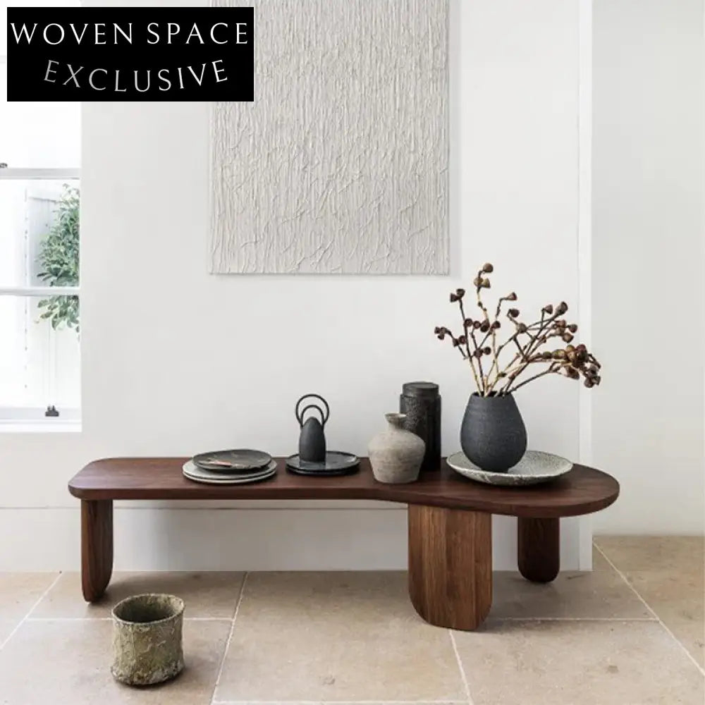 Stylish Walnut Solid Wood Long Bench Ottoman for Living Room