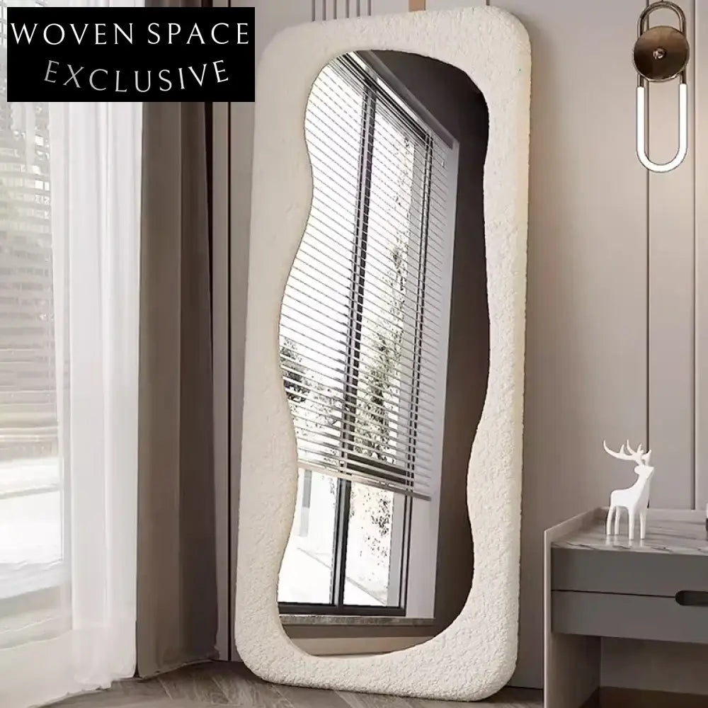Stylish Wavy Full Length Fabric Wrapped Decorative Floor Standing Mirror