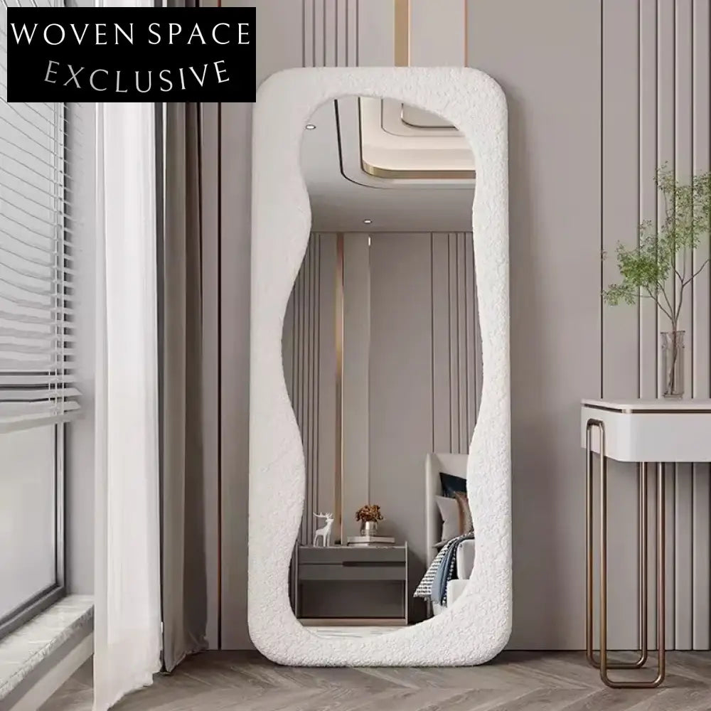 Stylish Wavy Full Length Fabric Wrapped Decorative Floor Standing Mirror