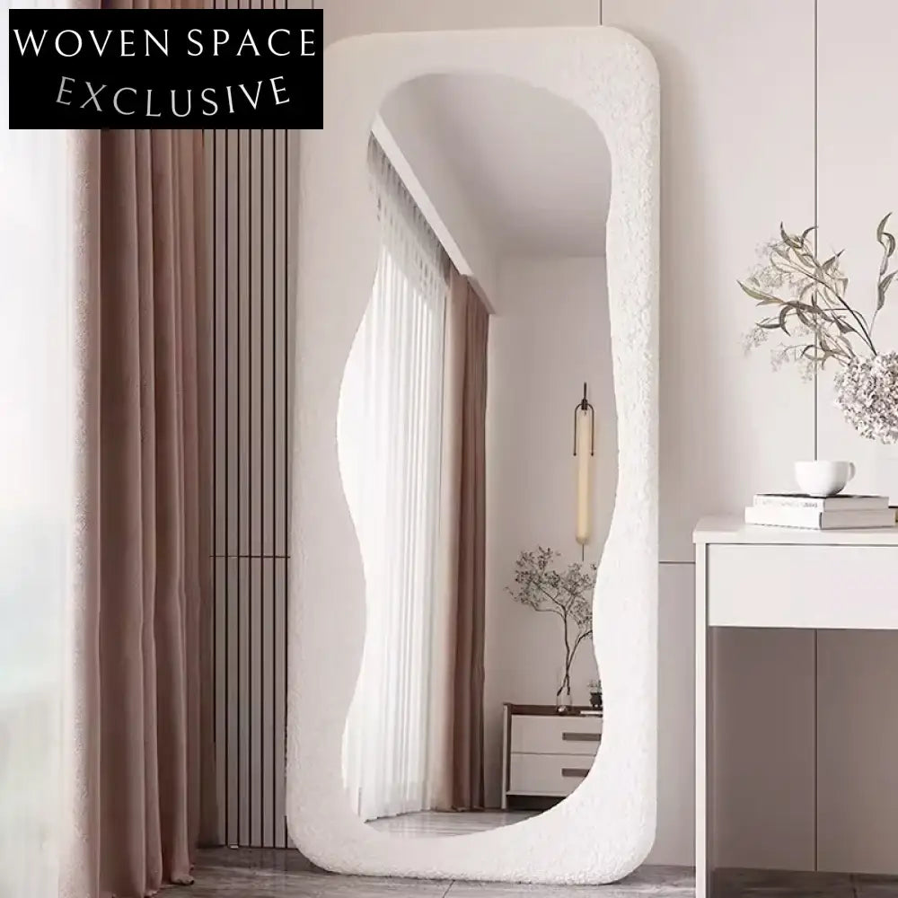Stylish Wavy Full Length Fabric Wrapped Decorative Floor Standing Mirror