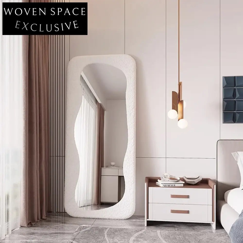 Stylish Wavy Full Length Fabric Wrapped Decorative Floor Standing Mirror