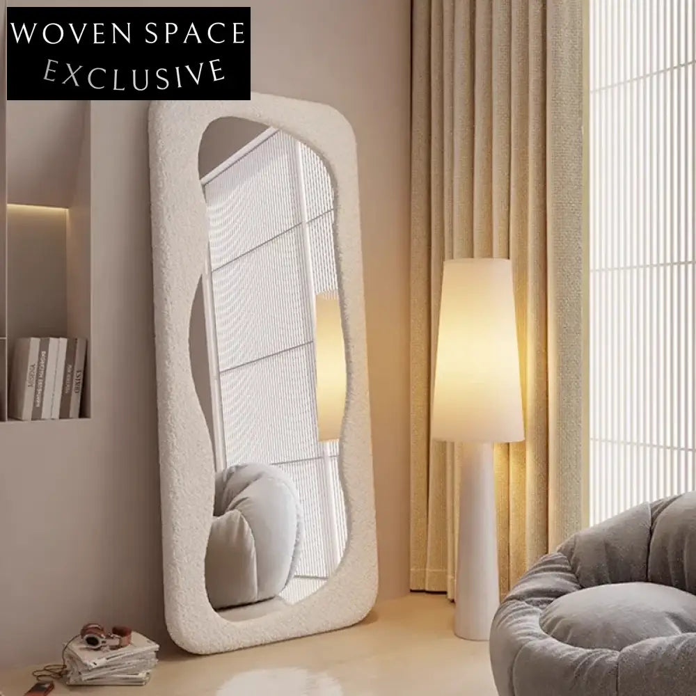 Stylish Wavy Full Length Fabric Wrapped Decorative Floor Standing Mirror