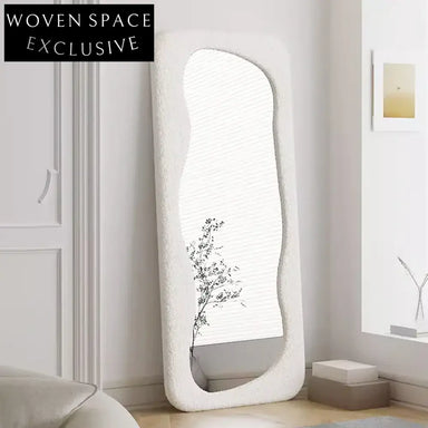 Stylish Wavy Full Length Fabric Wrapped Decorative Floor Standing Mirror