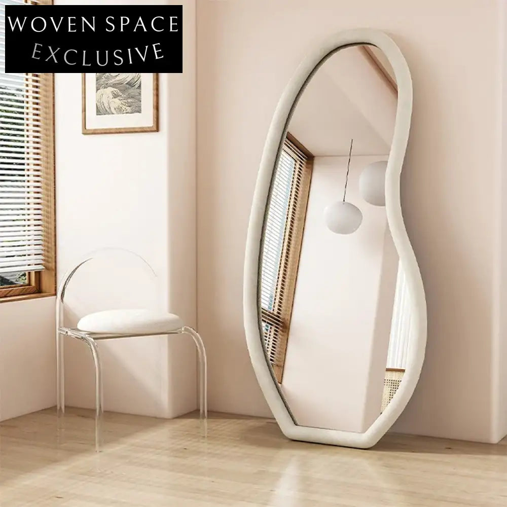 Stylish Wavy Full-Length Standing Mirror with Elegant Velvet Fabric Frame