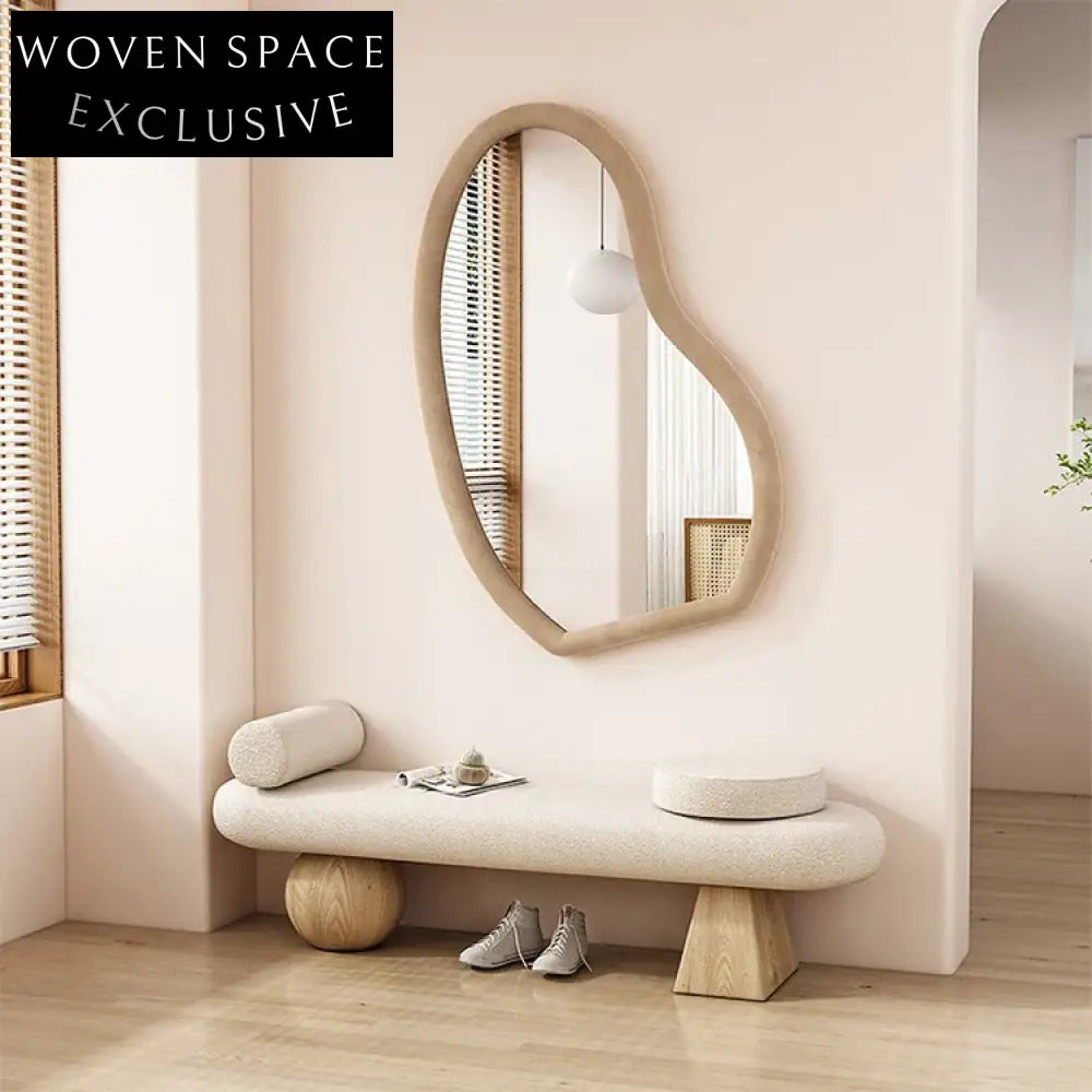 Stylish Wavy Full-Length Standing Mirror with Elegant Velvet Fabric Frame