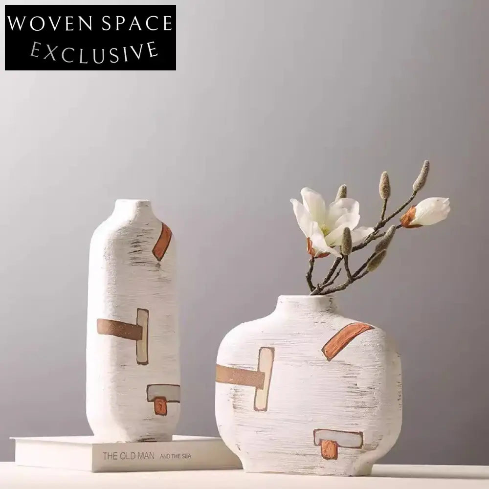 Stylish White Ceramic Table Vase, Modern Hand-Painted Home Decor Vase