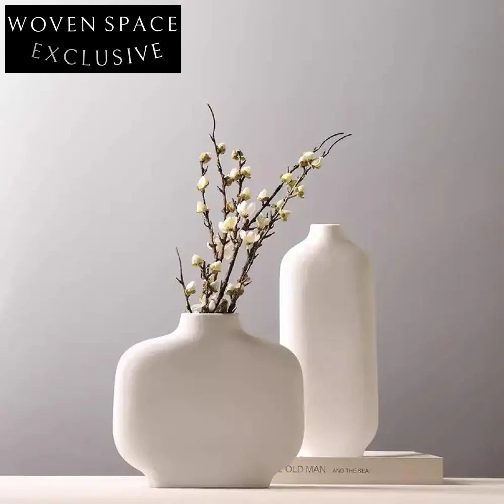 Stylish White Ceramic Table Vase, Modern Hand-Painted Home Decor Vase