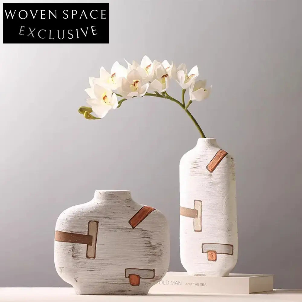 Stylish White Ceramic Table Vase, Modern Hand-Painted Home Decor Vase