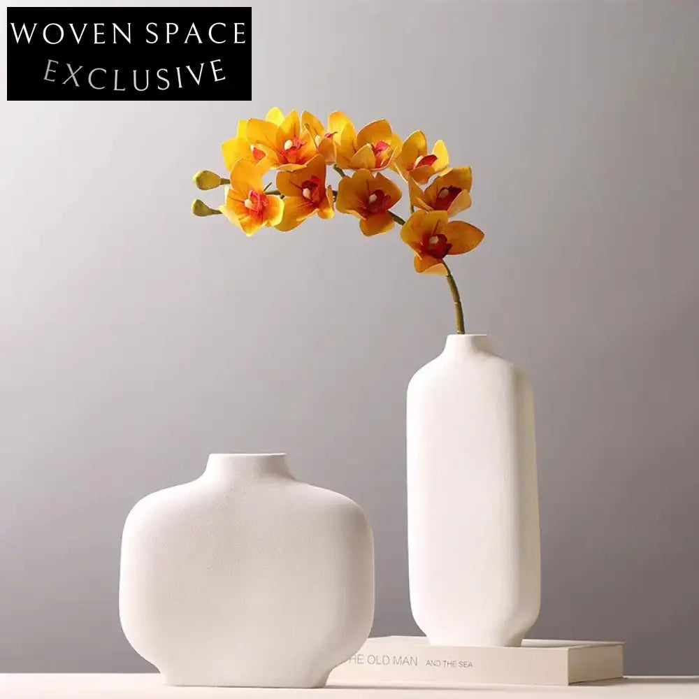 Stylish White Ceramic Table Vase, Modern Hand-Painted Home Decor Vase