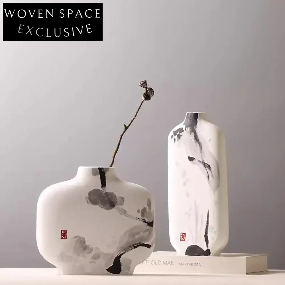 Stylish White Ceramic Table Vase, Modern Hand-Painted Home Decor Vase