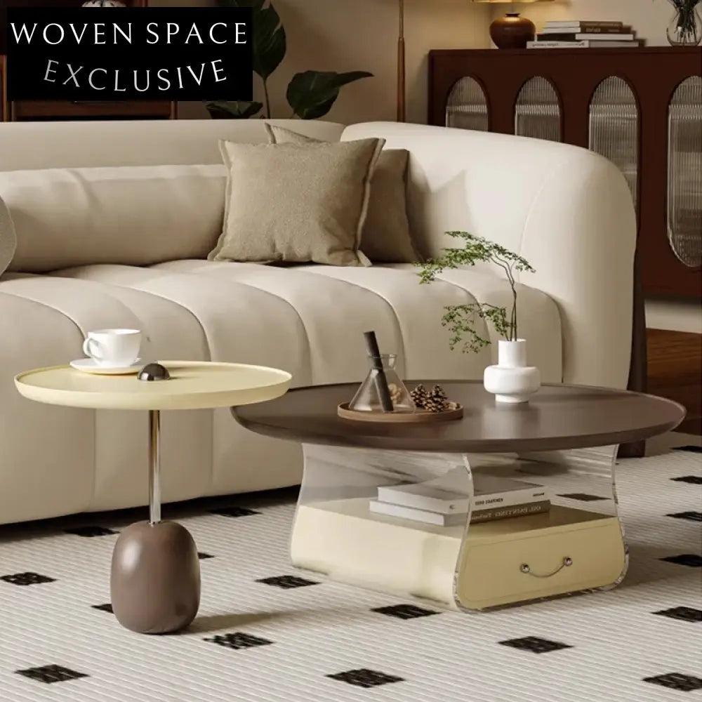 Stylish Wood Veneer Nesting Coffee Table Set, Modern Home Living Room Accent