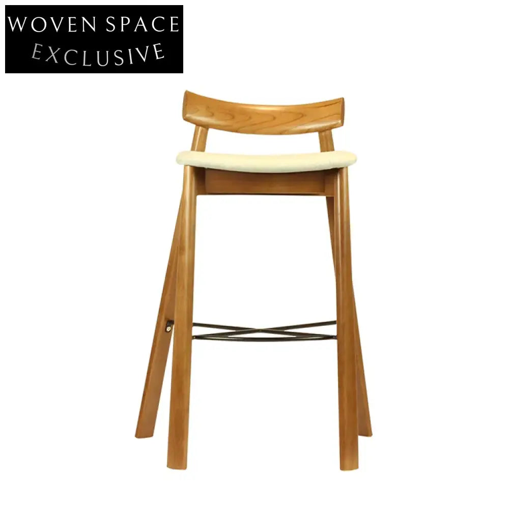 Stylish Wooden Bar Stool, Linen Fabric Seat, Modern Design for Bars