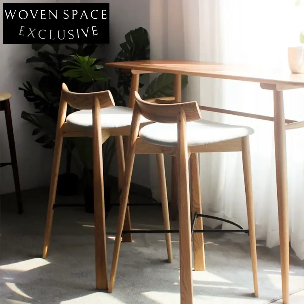 Stylish Wooden Bar Stool, Linen Fabric Seat, Modern Design for Bars