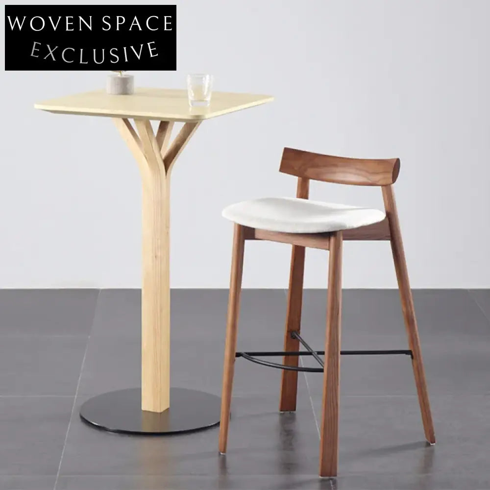 Stylish Wooden Bar Stool, Linen Fabric Seat, Modern Design for Bars