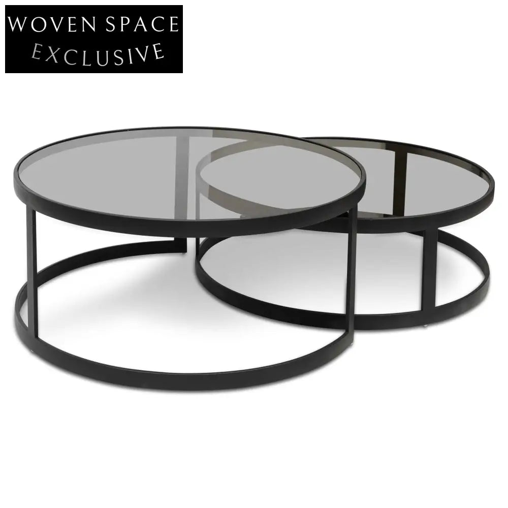 Sweeney Nested Grey Glass Coffee Table - Black Base Coffee Tables