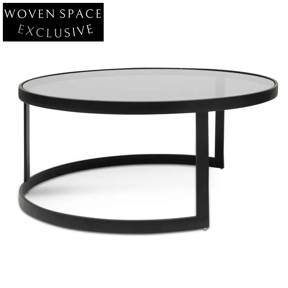 Sweeney Nested Grey Glass Coffee Table - Black Base Coffee Tables