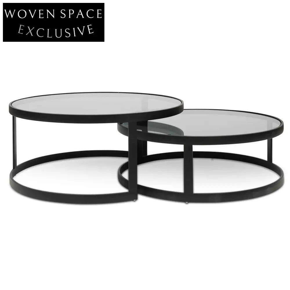 Sweeney Nested Grey Glass Coffee Table - Black Base Coffee Tables