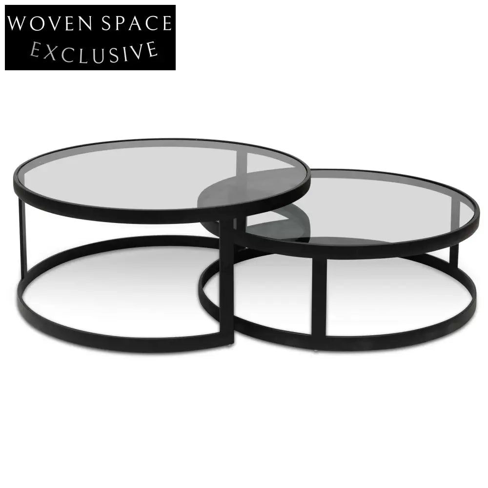 Sweeney Nested Grey Glass Coffee Table - Black Base Coffee Tables