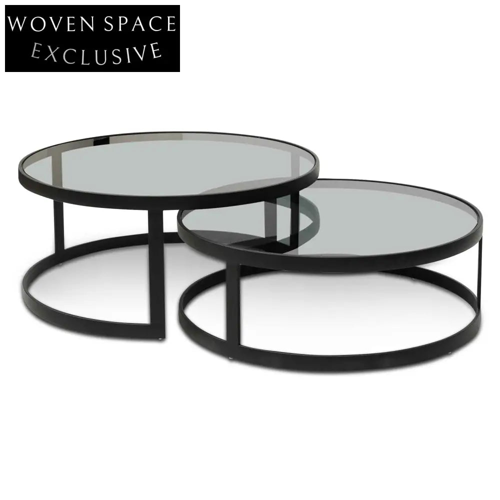 Sweeney Nested Grey Glass Coffee Table - Black Base