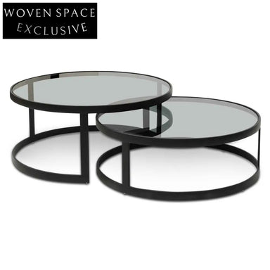 Sweeney Nested Grey Glass Coffee Table - Black Base