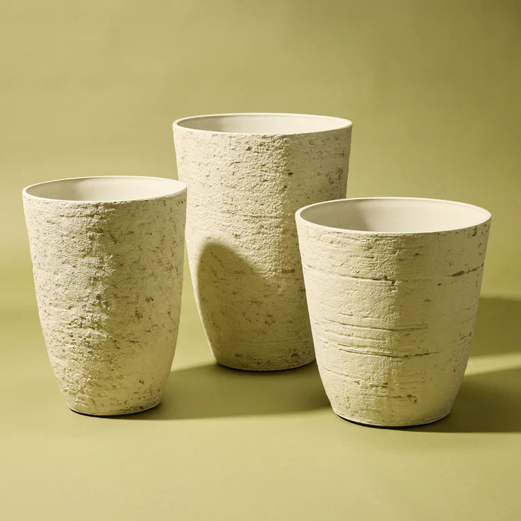 Faux Rustic Stone Look Tall Planter Pot | Cream - 60cm